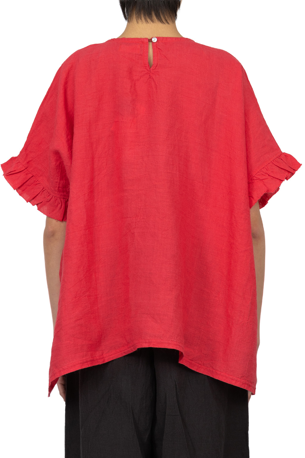 A+koloni - Azumadaki Linen Frilled Sleeve Top - Red