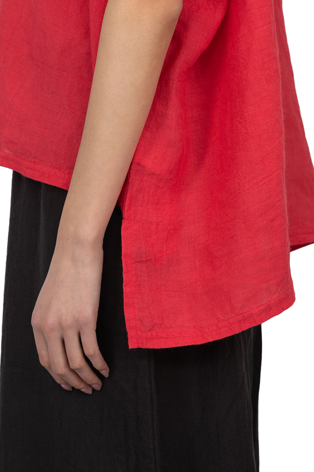 A+koloni - Azumadaki Linen Frilled Sleeve Top - Red