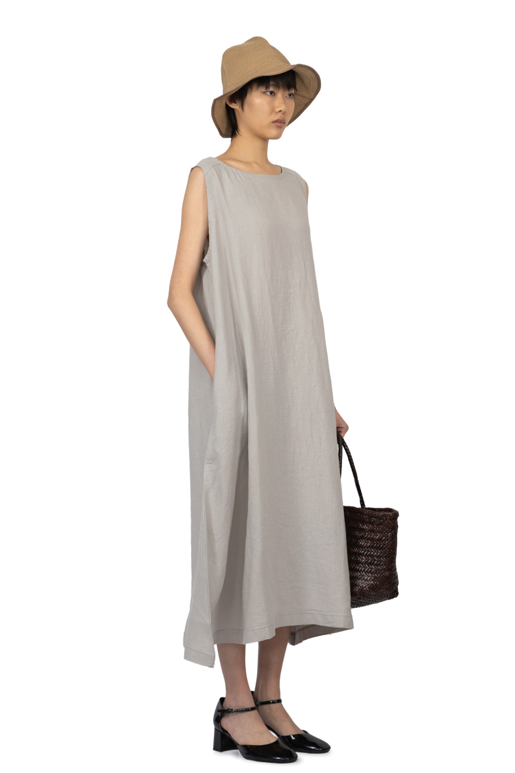 A+koloni - Azumadaki Linen Sleeveless Dress - Greige