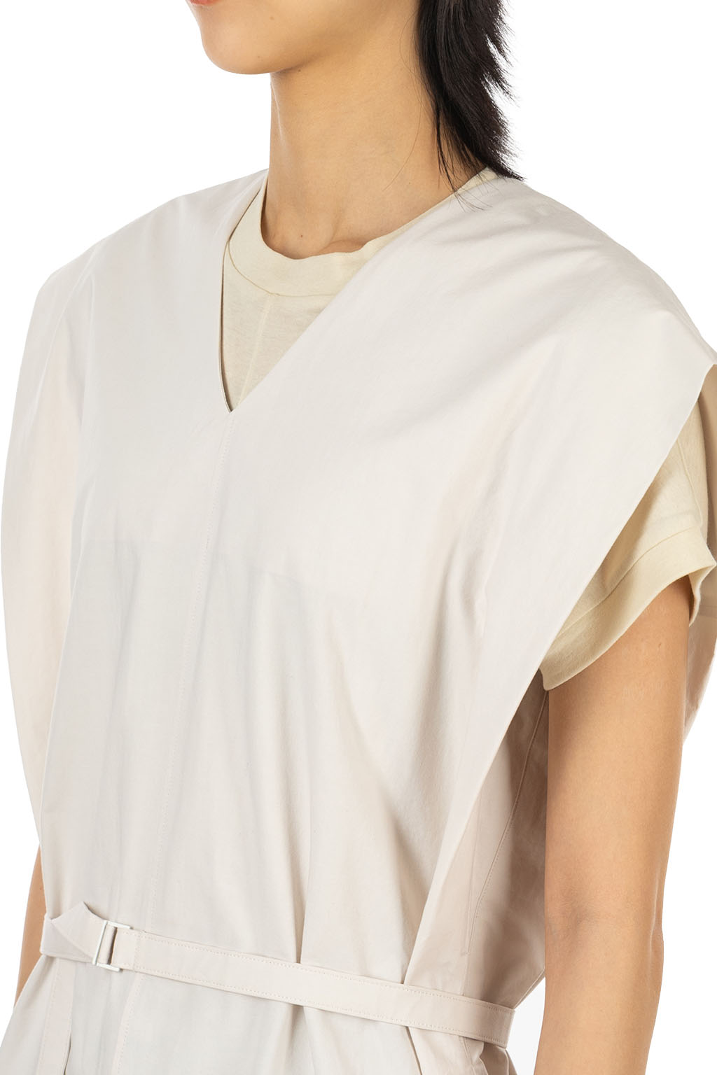 ATON - French Sleeve Dress - Cotton Broad - Warm White