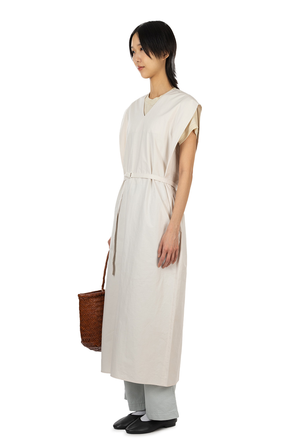 ATON - French Sleeve Dress - Cotton Broad - Warm White