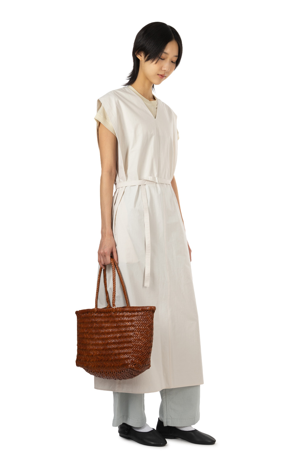 ATON - French Sleeve Dress - Cotton Broad - Warm White