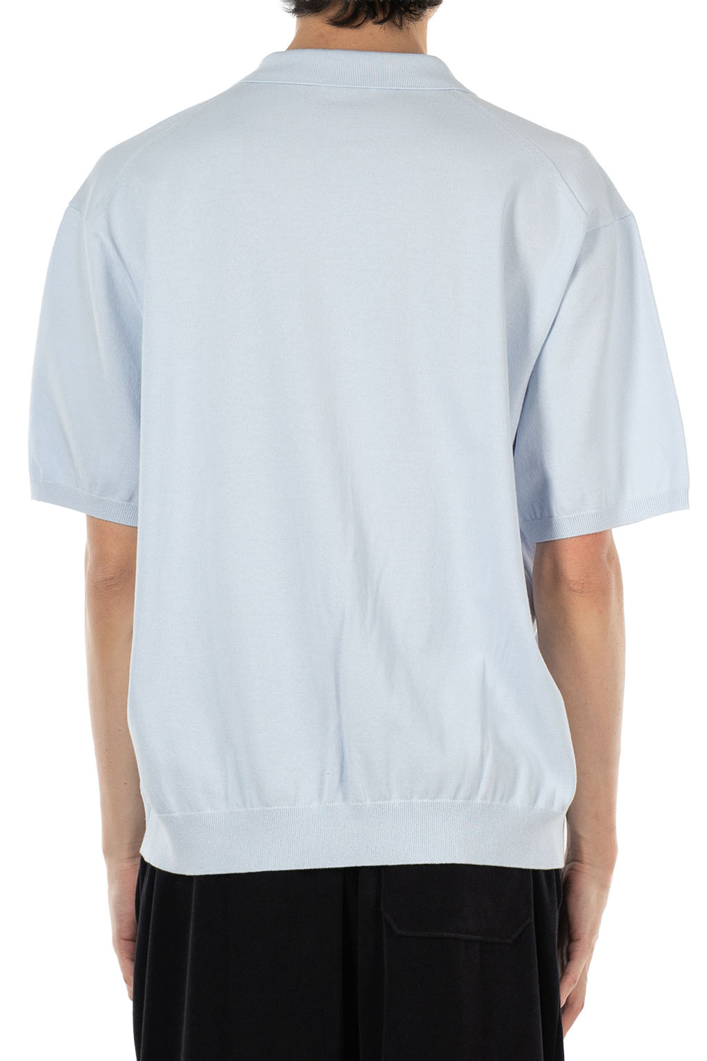 ATON - Half Sleeve Polo Sweater - Cotton Washi Knit - Sax