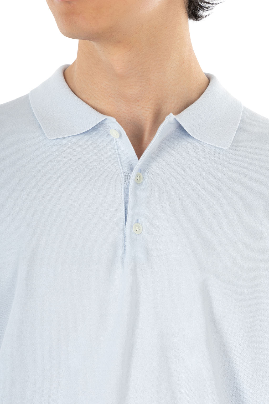 ATON - Half Sleeve Polo Sweater - Cotton Washi Knit - Sax