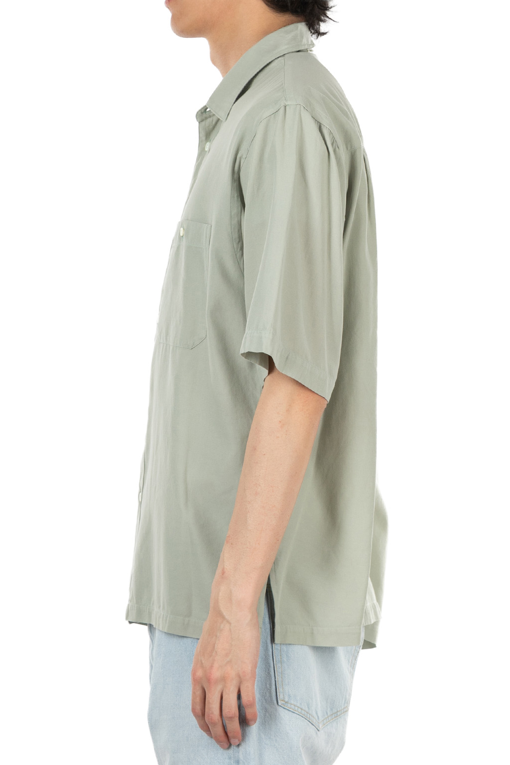 ATON - Loose Fit Half Sleeve Shirt - Cotton Silk Viera - Green