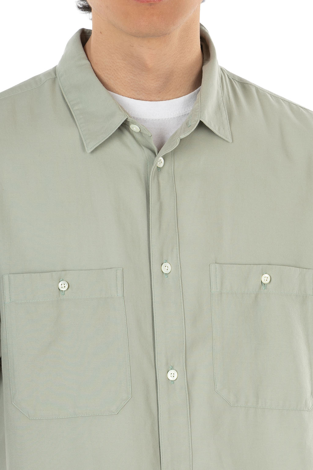 ATON - Loose Fit Half Sleeve Shirt - Cotton Silk Viera - Green