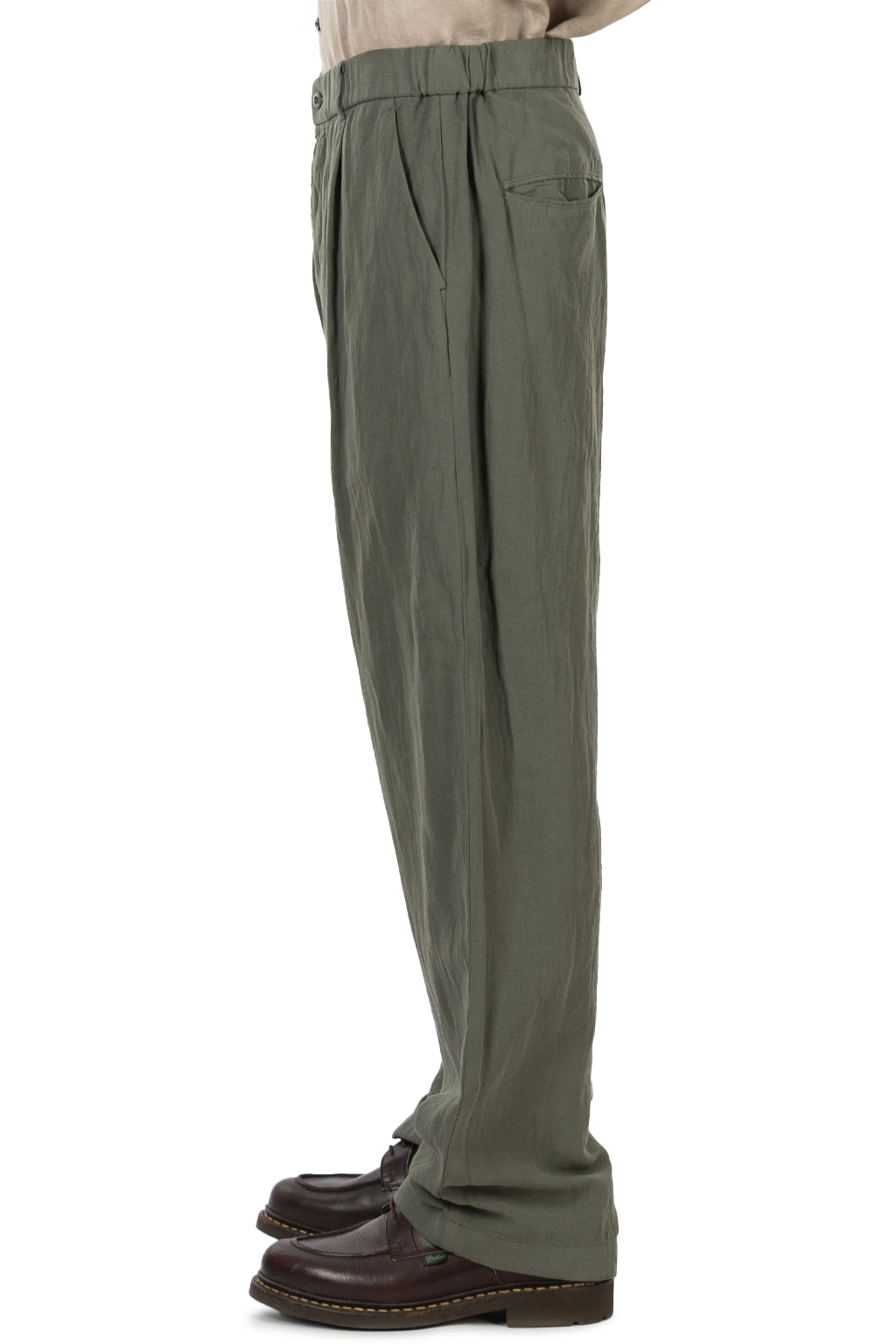 ATON - Loose Fit Pants - Cotton Linen Voile - Khaki