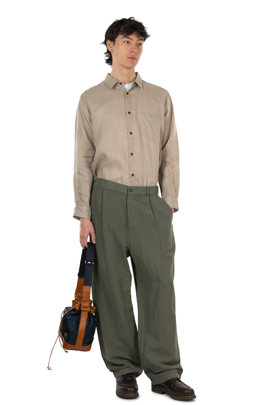 ATON - Loose Fit Pants - Cotton Linen Voile - Khaki