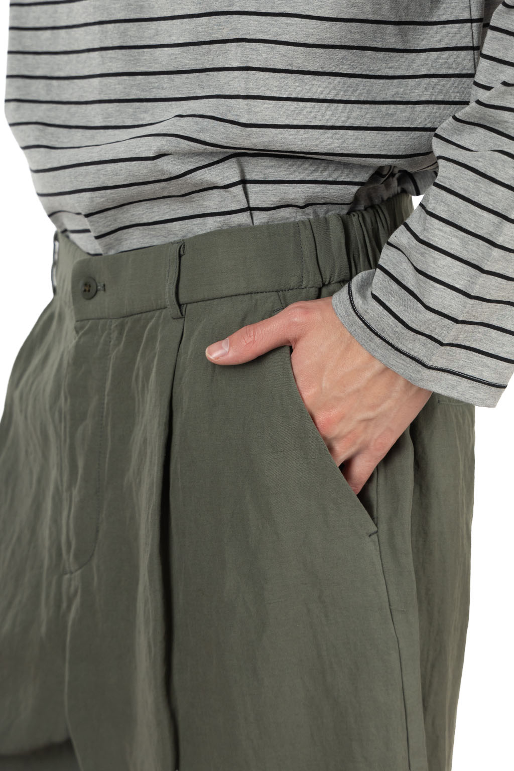 ATON - Loose Fit Shorts - Cotton Linen Voile - Khaki