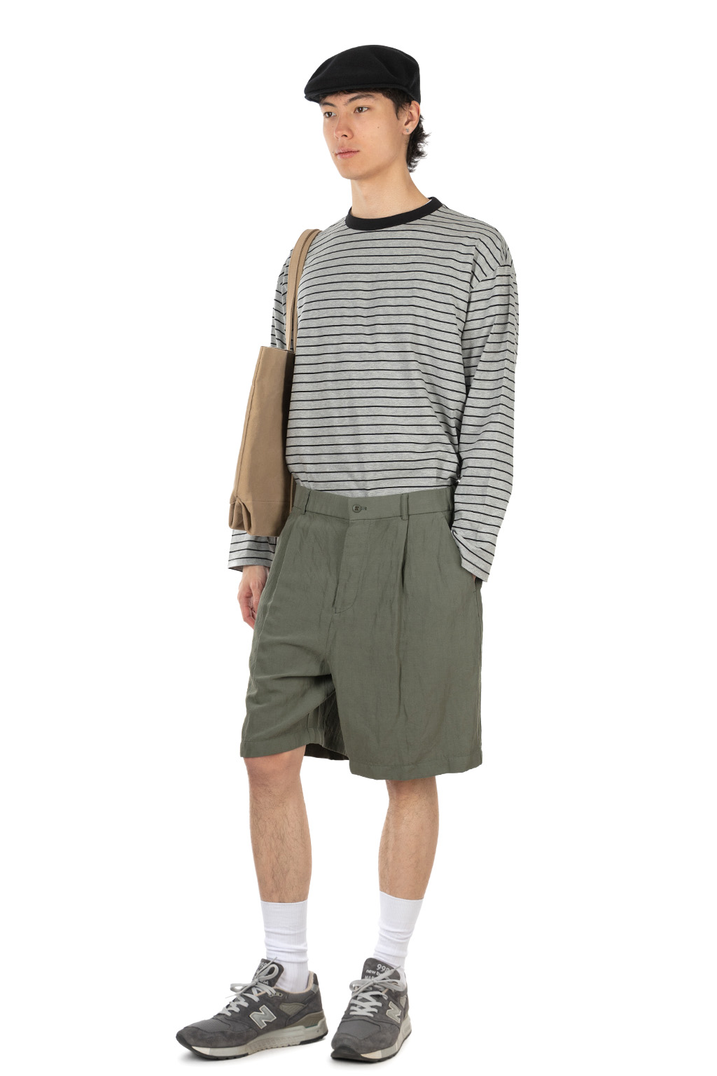 ATON - Loose Fit Shorts - Cotton Linen Voile - Khaki