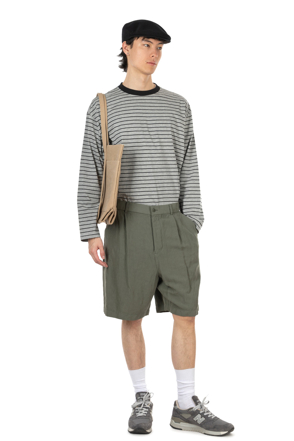 ATON - Loose Fit Shorts - Cotton Linen Voile - Khaki