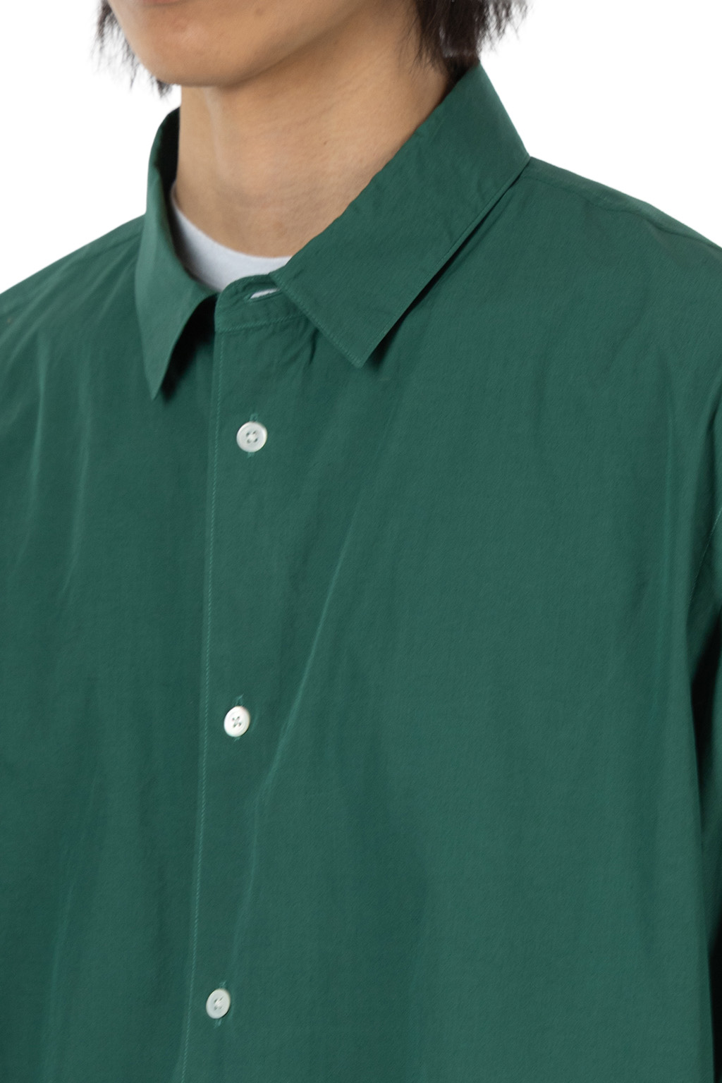 ATON - Oversized Half Sleeve Shirt - Shrink Cotton Lawn - Green