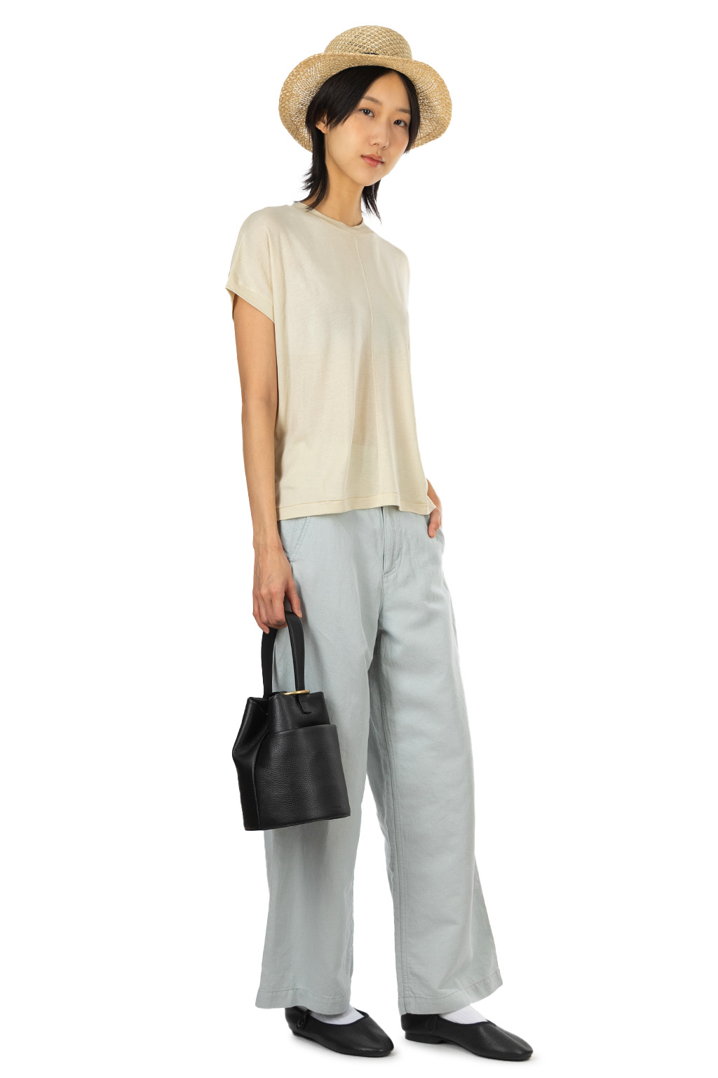 ATON - Oversized T-Shirt - Cotton Linen Fraise - Beige