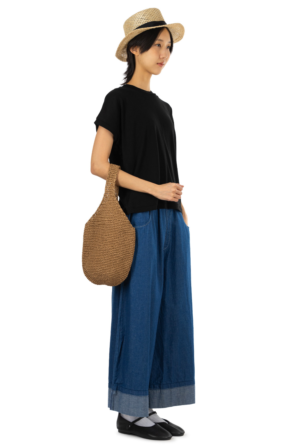 ATON - Oversized T-Shirt - Cotton Linen Fraise - Black 