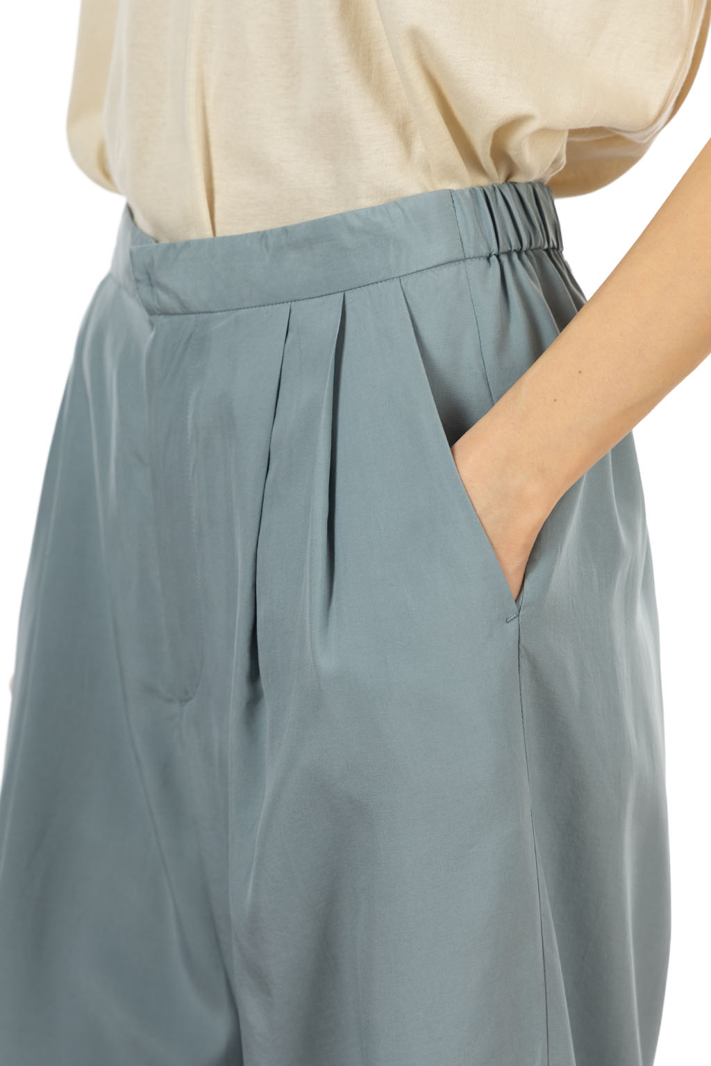 ATON - Wide Easy Pants - Silk Suede - Sax
