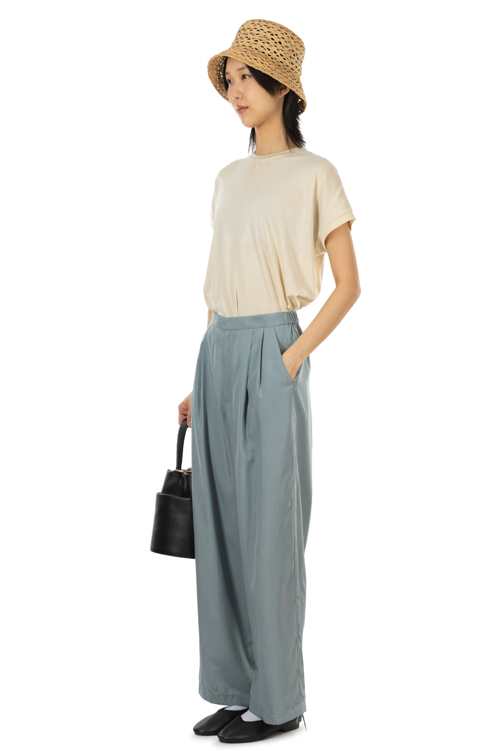 ATON - Wide Easy Pants - Silk Suede - Sax
