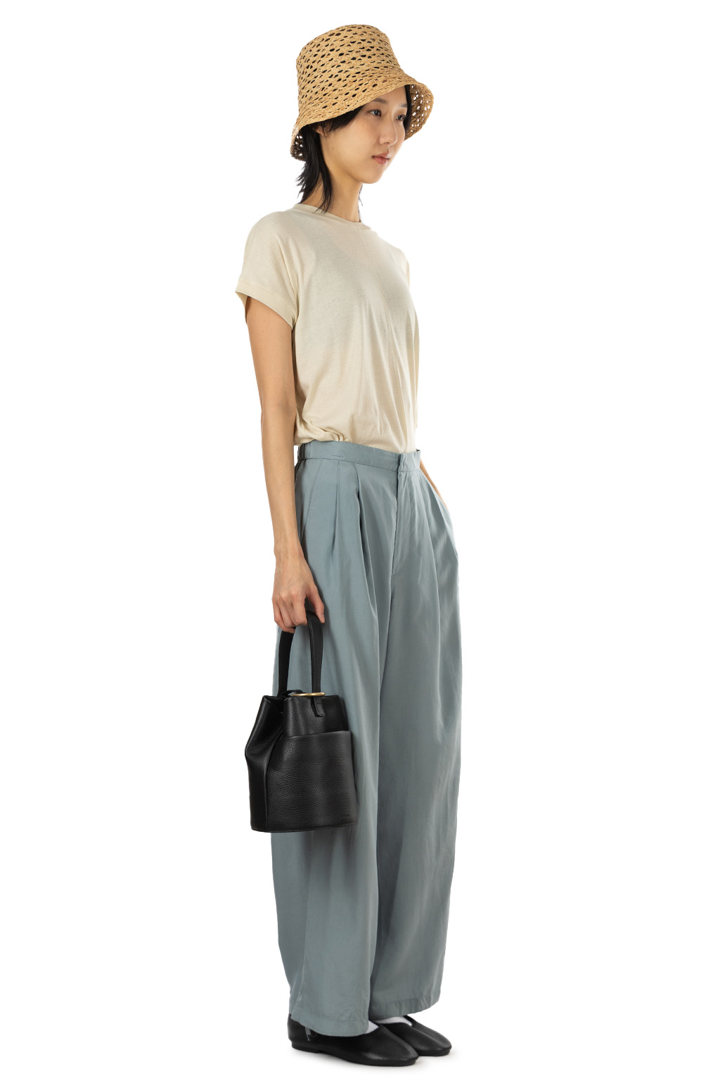 ATON - Wide Easy Pants - Silk Suede - Sax