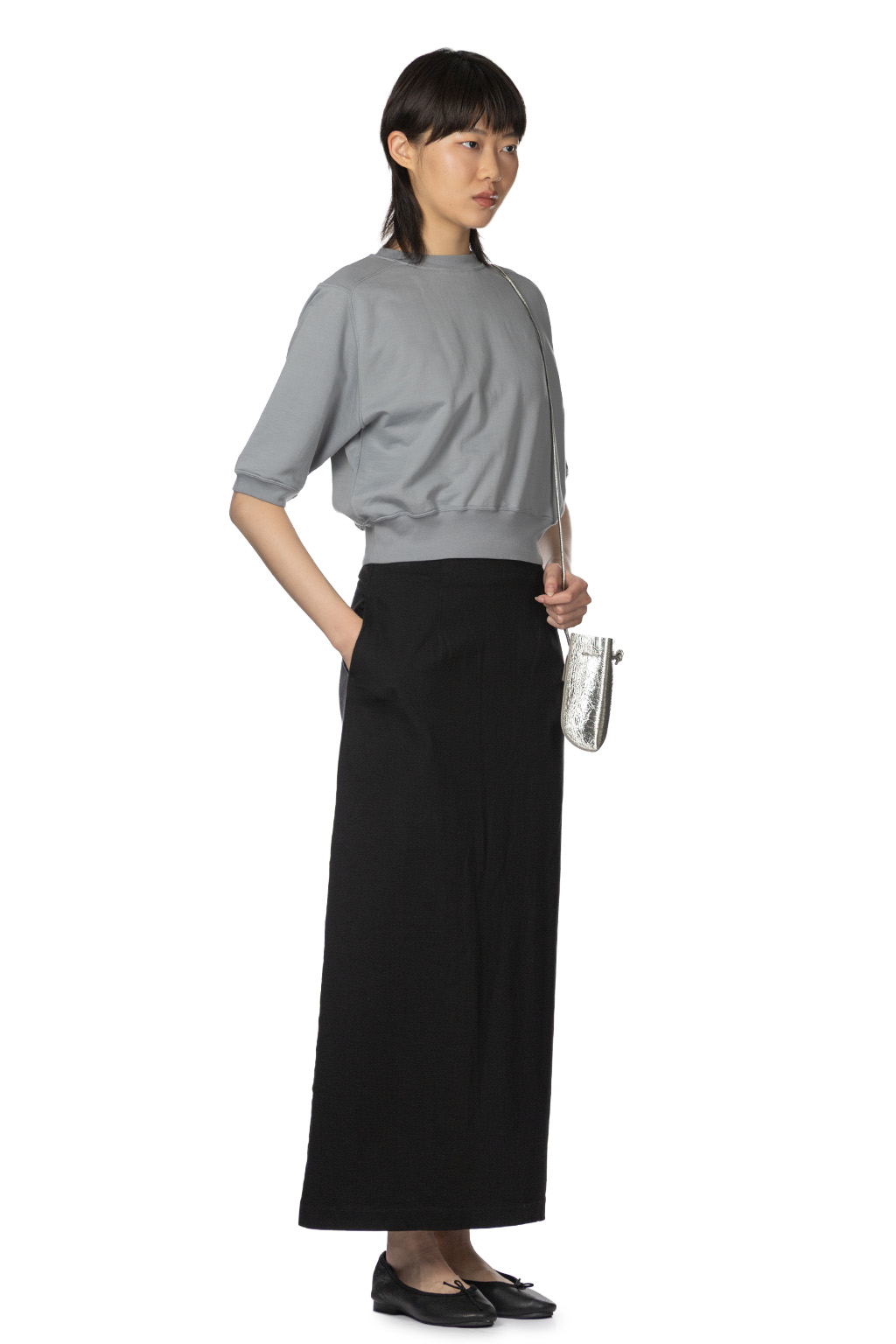 AURALEE - Elastic High-Gauge Sweat Half-Sleeve Pullover - Ash Grey 