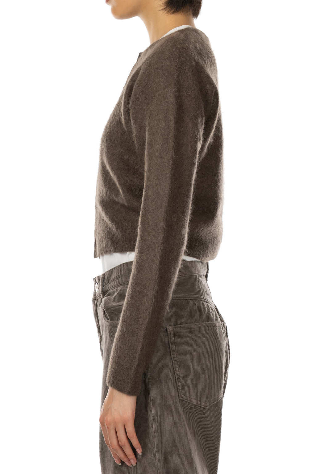 AURALEE - Garment-Dyed Baby Alpaca Fuzzy Knit Cardigan - Dark Brown