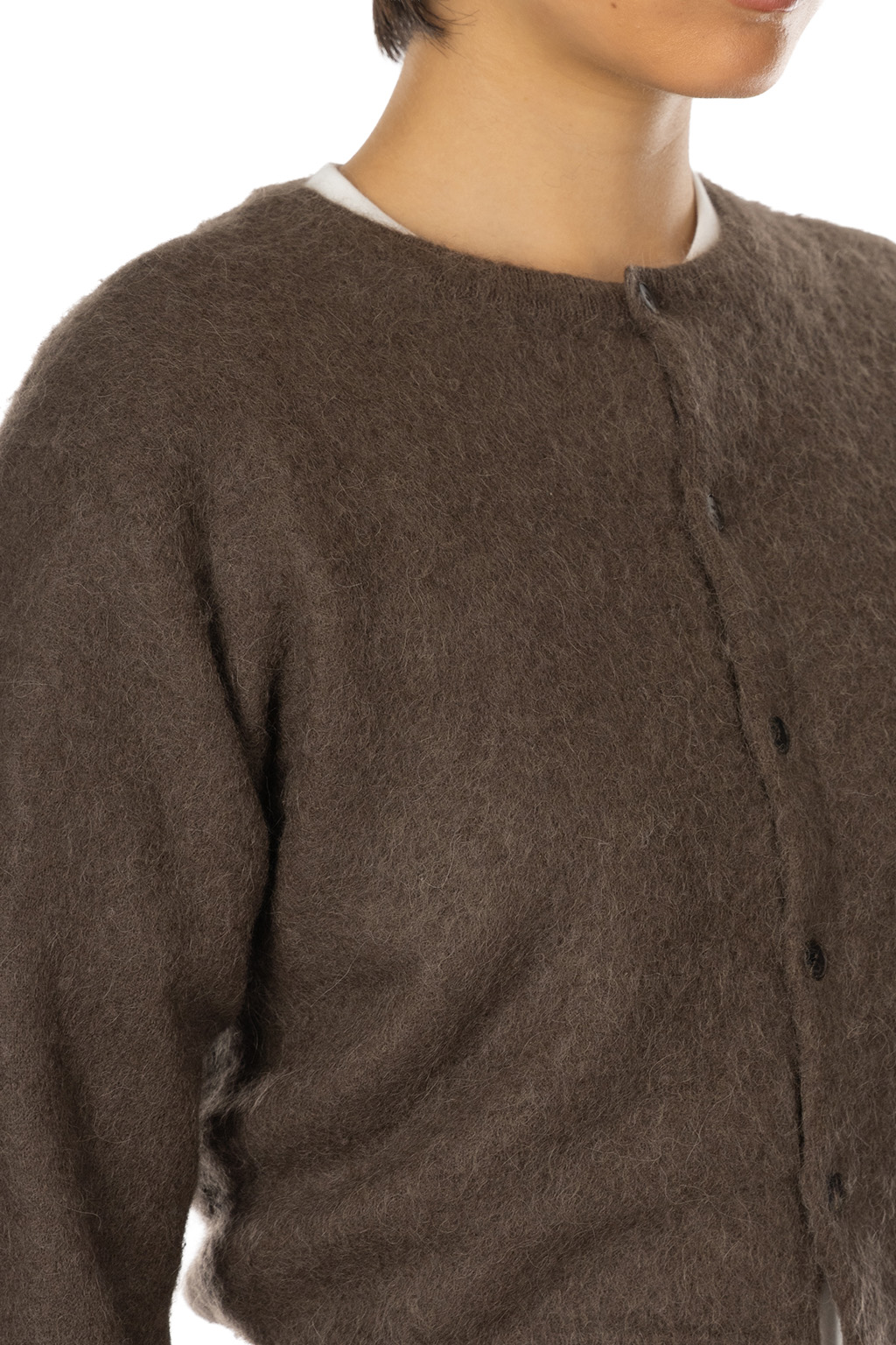 AURALEE - Garment-Dyed Baby Alpaca Fuzzy Knit Cardigan - Dark Brown