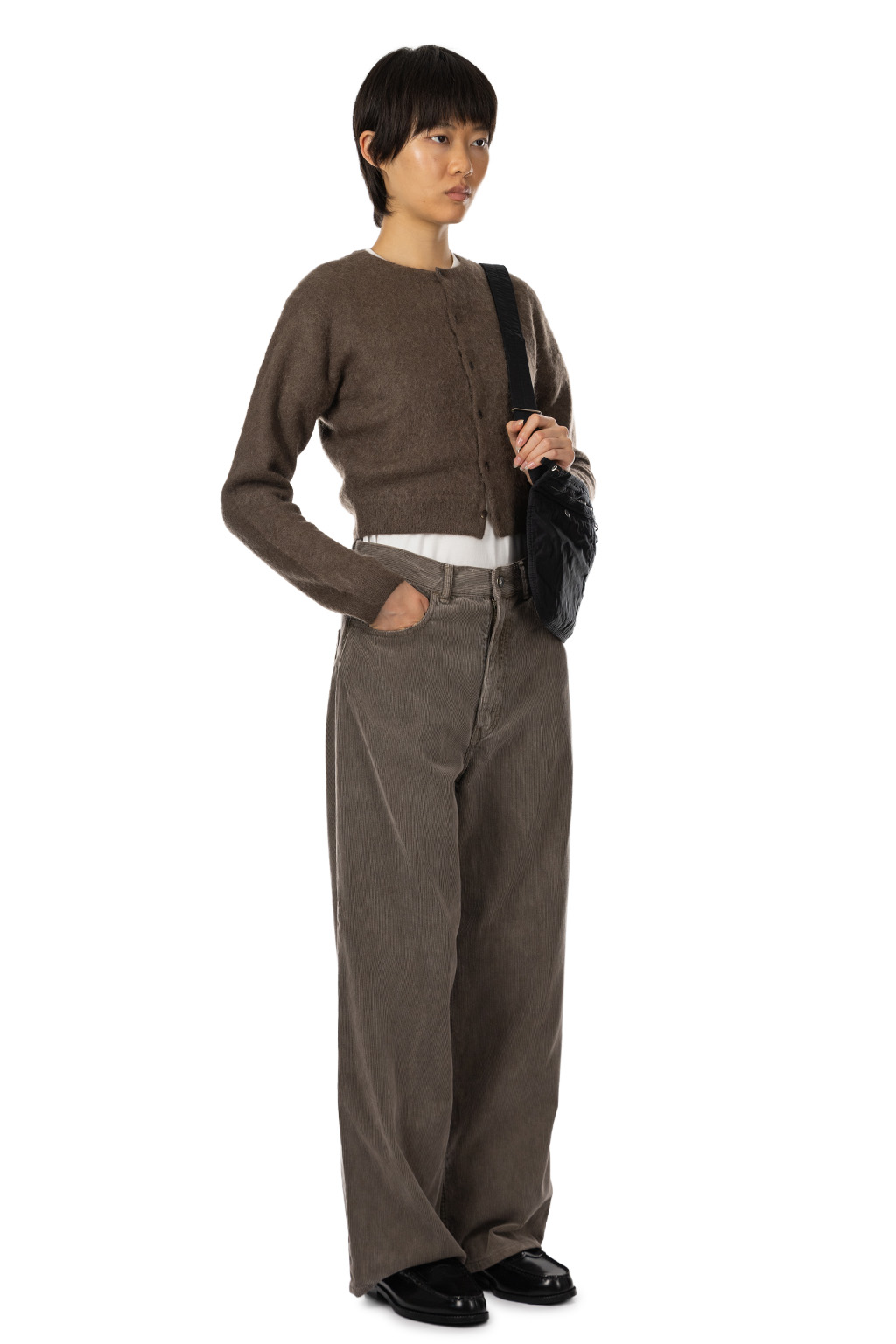 AURALEE - Garment-Dyed Baby Alpaca Fuzzy Knit Cardigan - Dark Brown