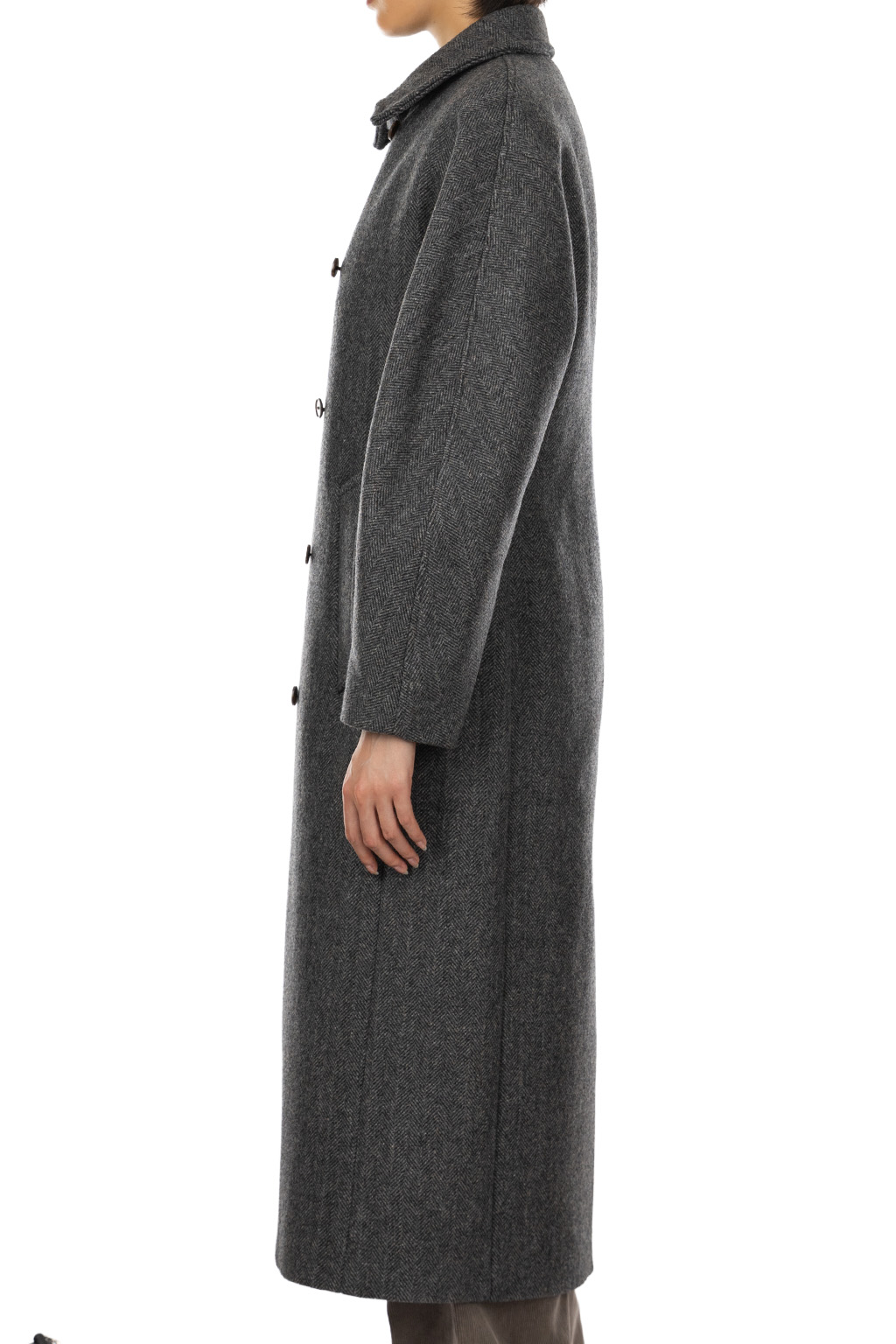 AURALEE - Shetland Wool Double Cloth Coat - Gray Herringbone