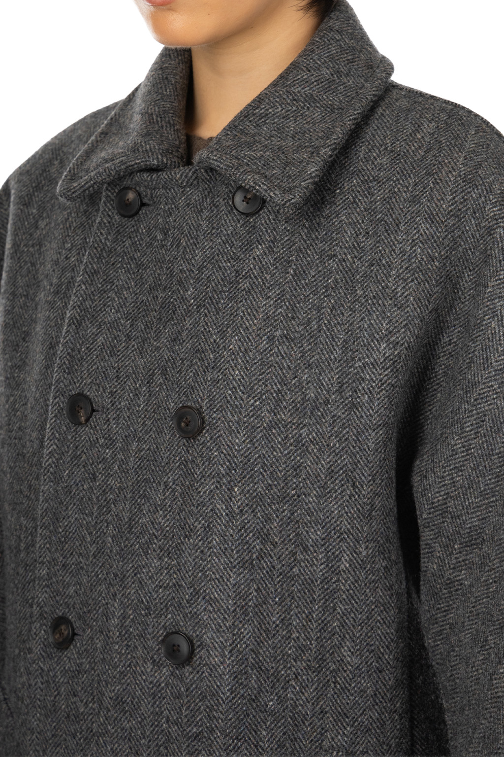 AURALEE - Shetland Wool Double Cloth Coat - Gray Herringbone