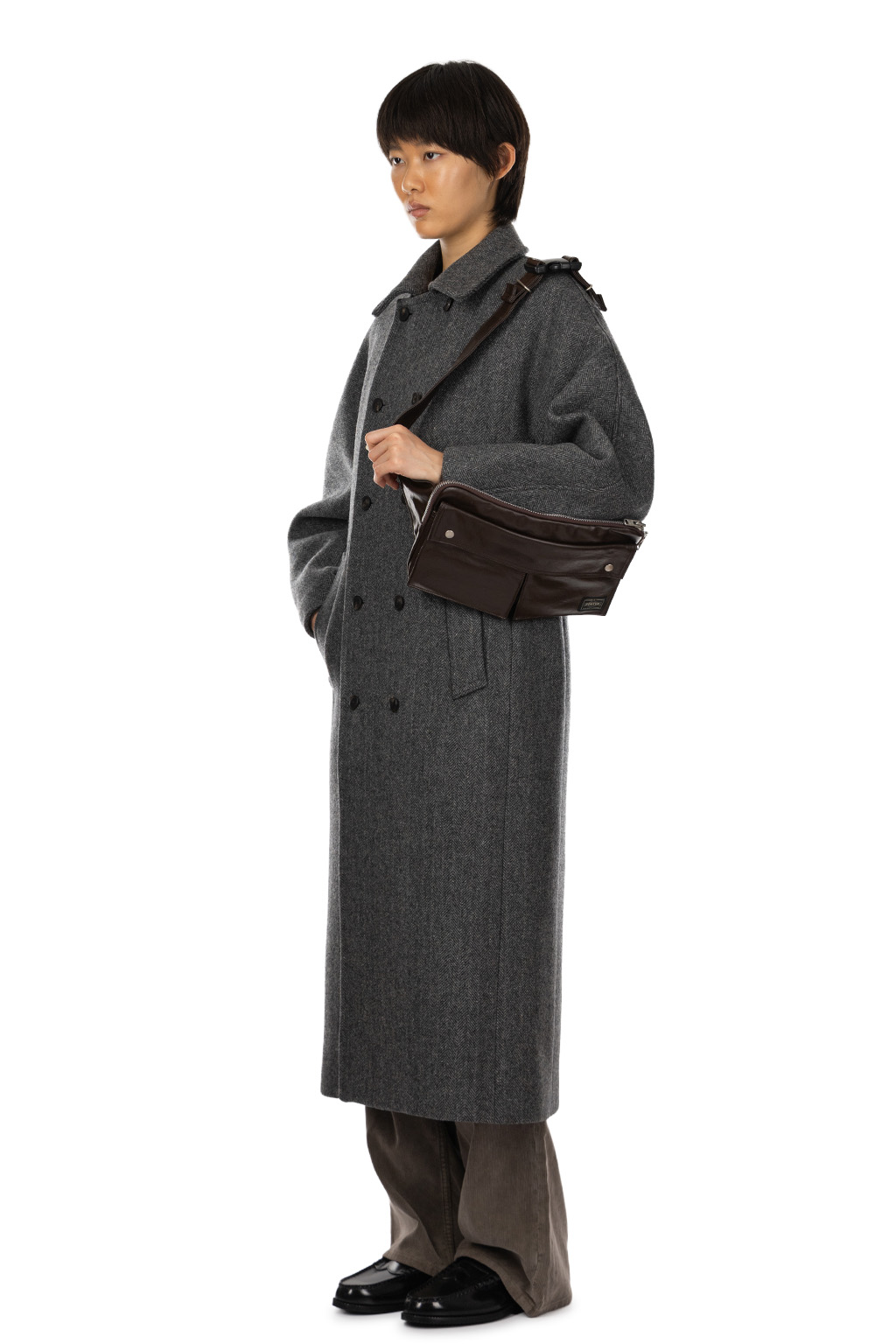 AURALEE - Shetland Wool Double Cloth Coat - Gray Herringbone