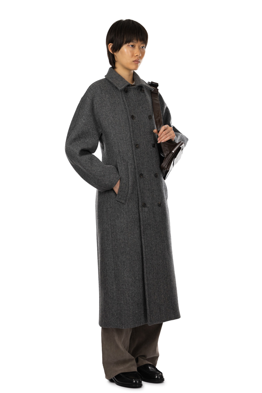 AURALEE - Shetland Wool Double Cloth Coat - Gray Herringbone