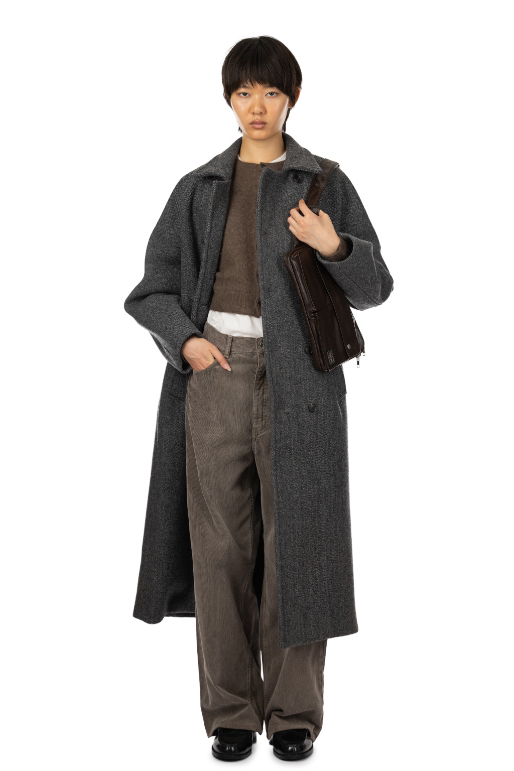 AURALEE - Shetland Wool Double Cloth Coat - Gray Herringbone