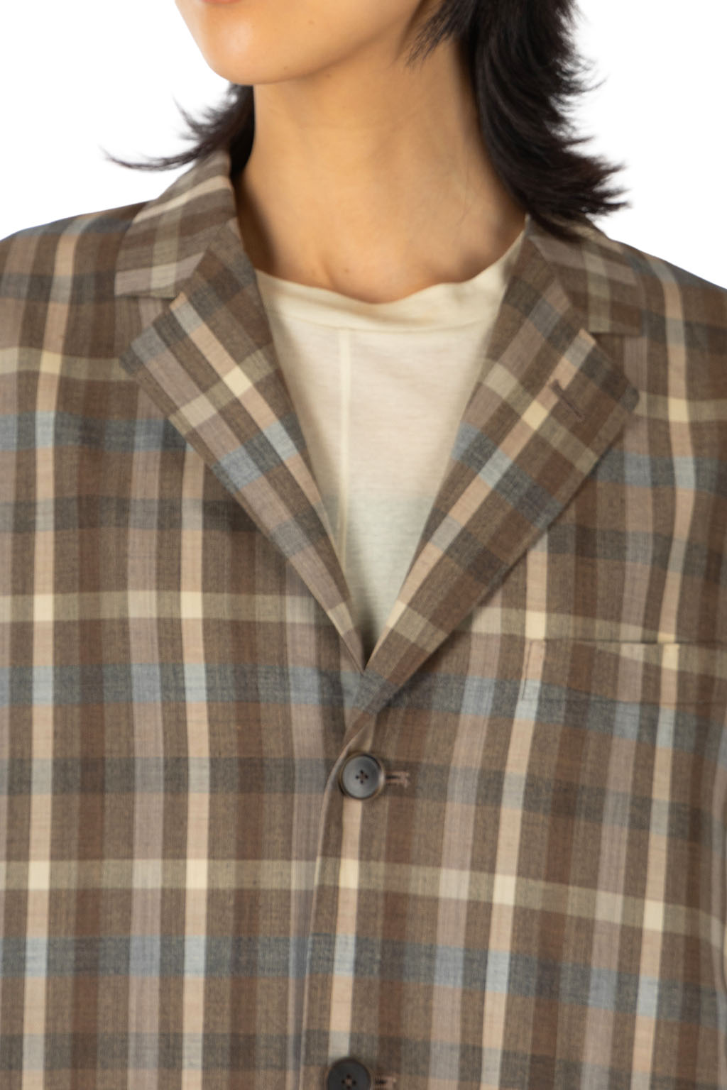 AURALEE - Super Fine Tropical Wool Check Jacket - Top Brown Check