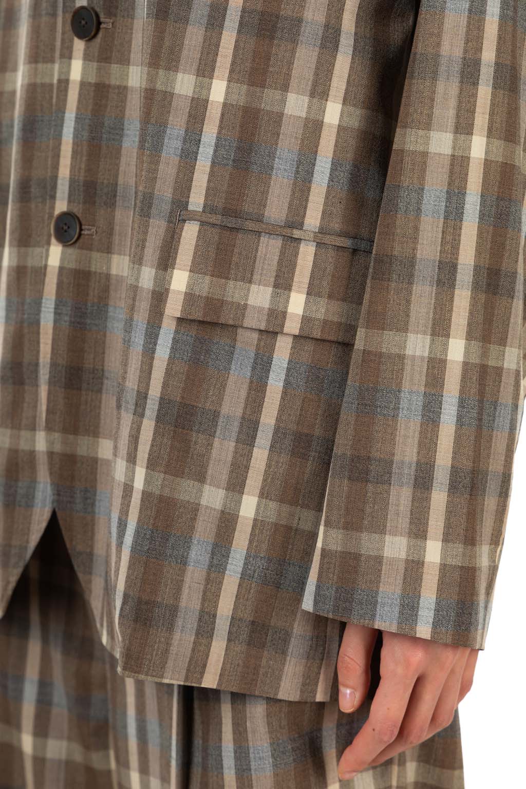 AURALEE - Super Fine Tropical Wool Check Jacket - Top Brown Check