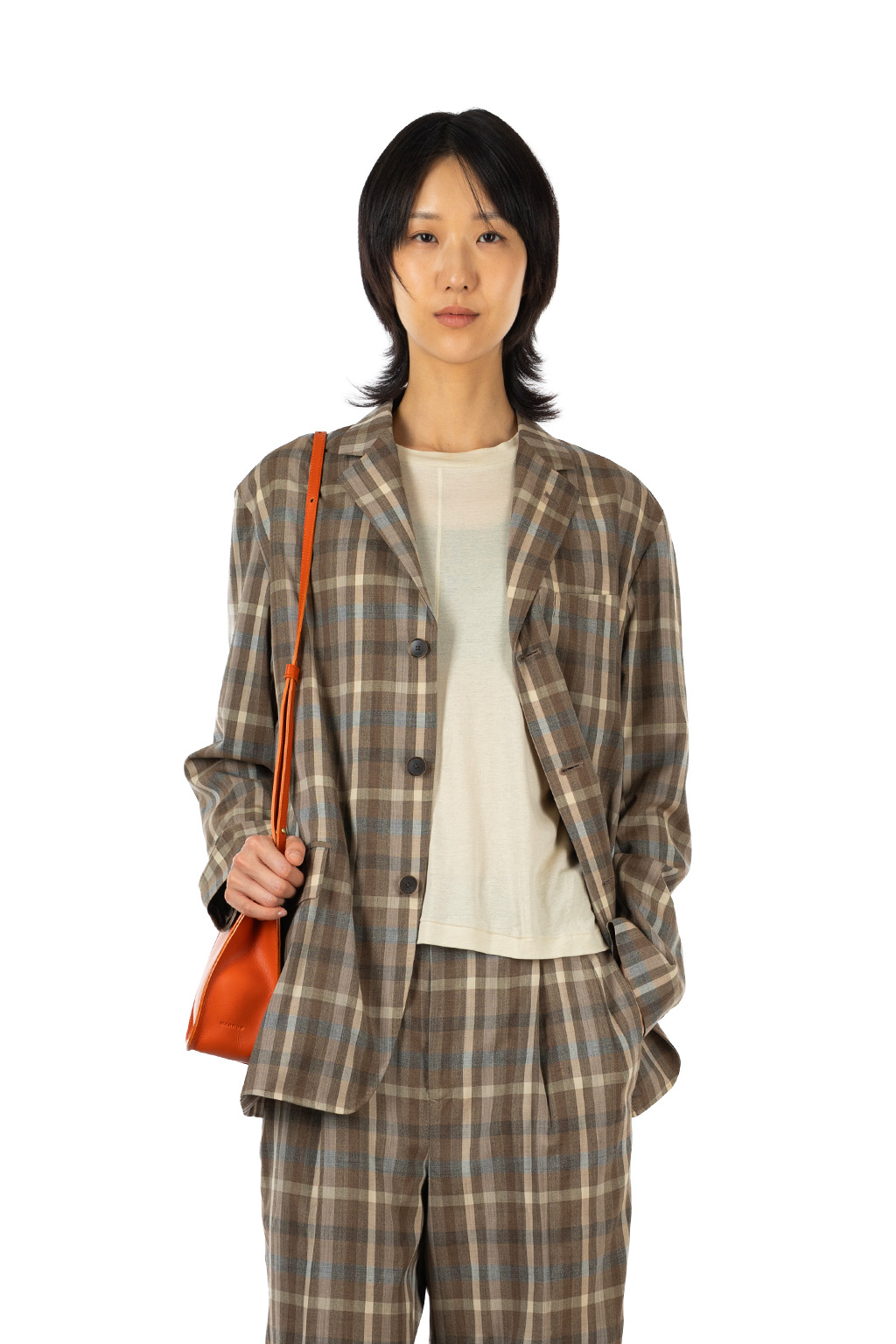 AURALEE - Super Fine Tropical Wool Check Jacket - Top Brown Check