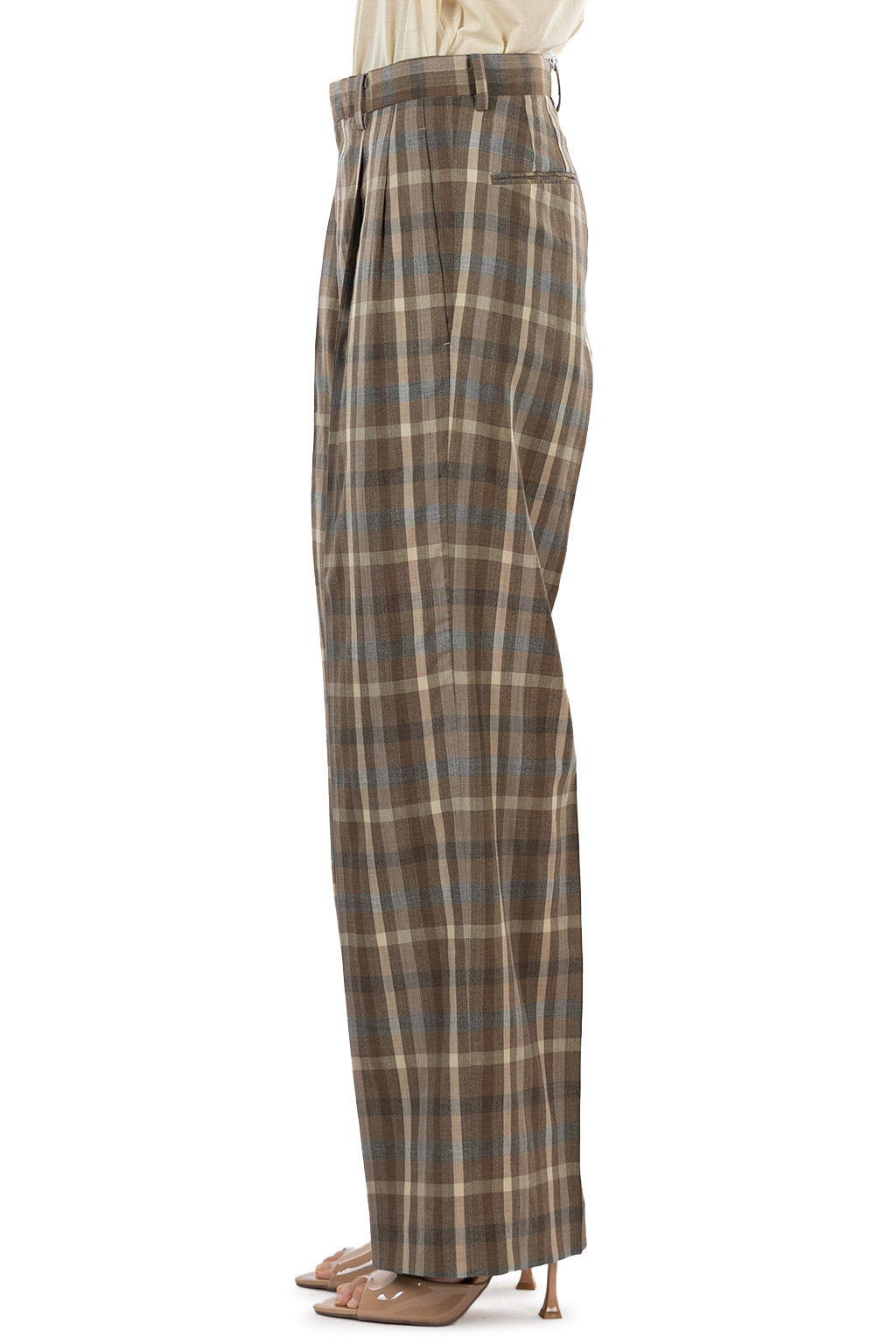 AURALEE - Super Fine Tropical Wool Check Two-Tuck Slacks - Top Brown Check