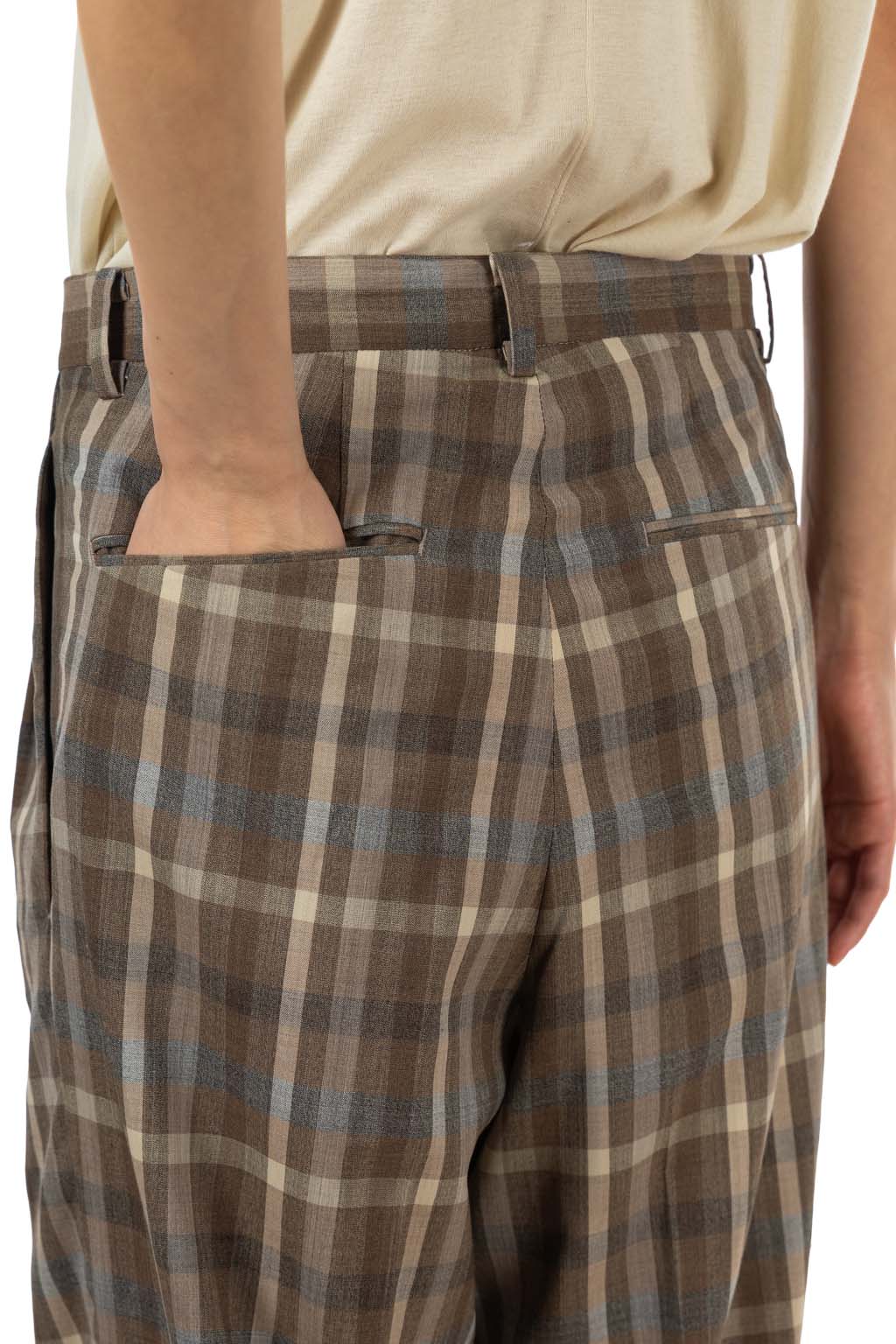 AURALEE - Super Fine Tropical Wool Check Two-Tuck Slacks - Top Brown Check