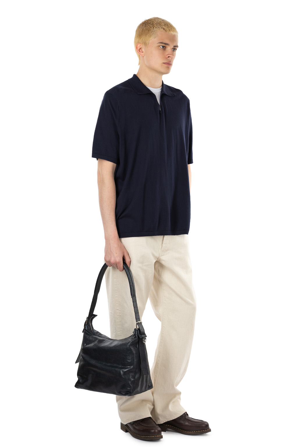 BISOWN - Silk Cotton Skipper Knit Pullover - Navy