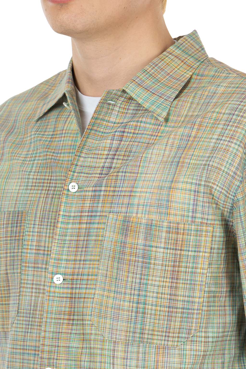 CALE - Cotton Ikat Check Shirt - Green