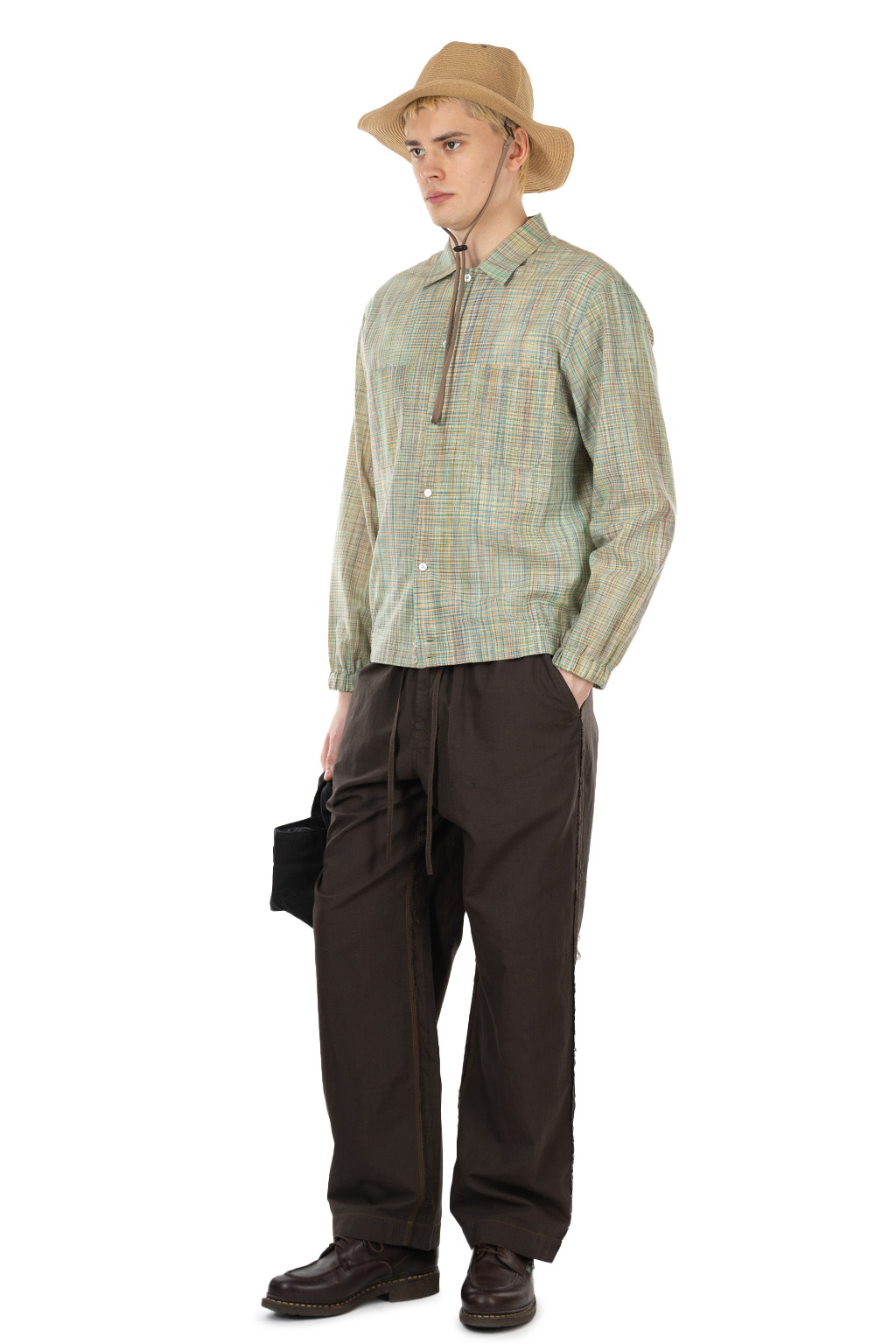 CALE - Cotton Ikat Check Shirt - Green