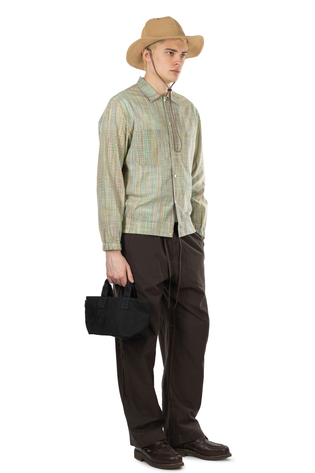 CALE - Cotton Ikat Check Shirt - Green