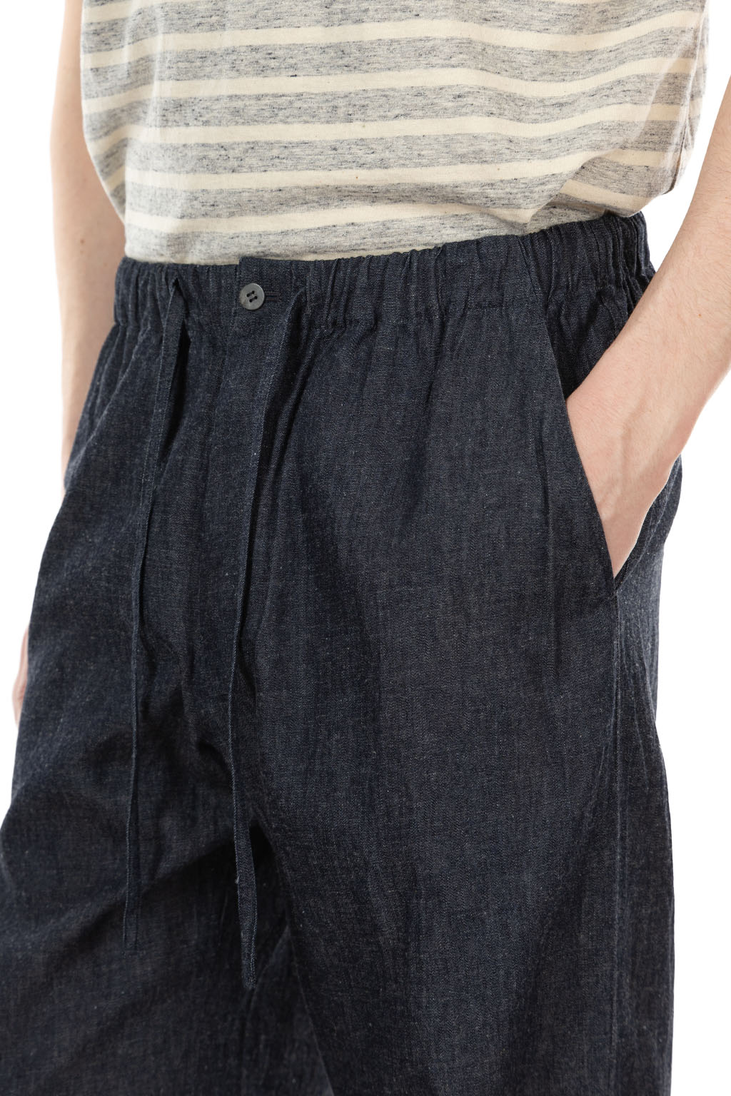 CALE - Cotton Linen Ramie Denim Pants - Navy
