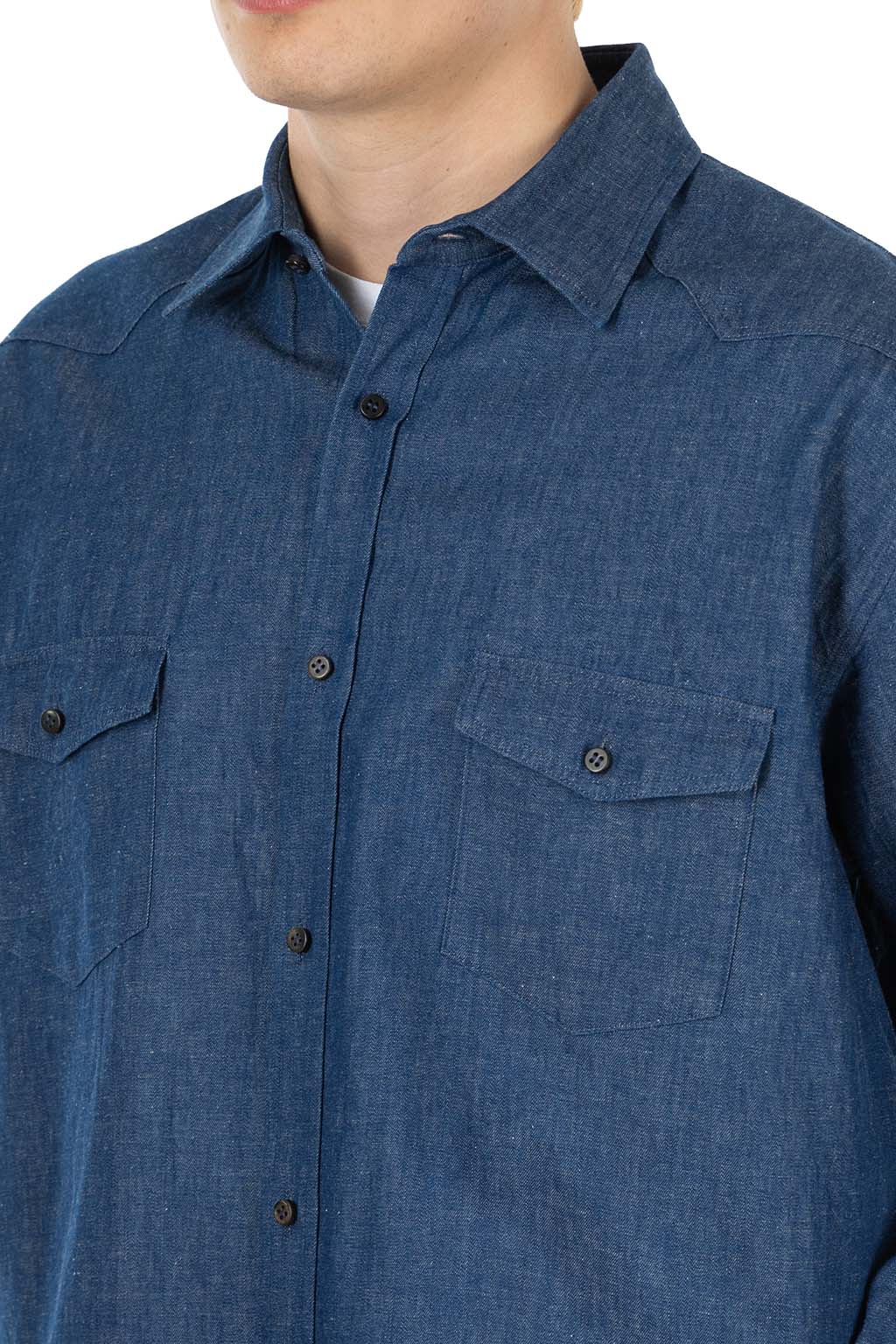 CALE - Cotton Linen Ramie Denim Shirt - Blue