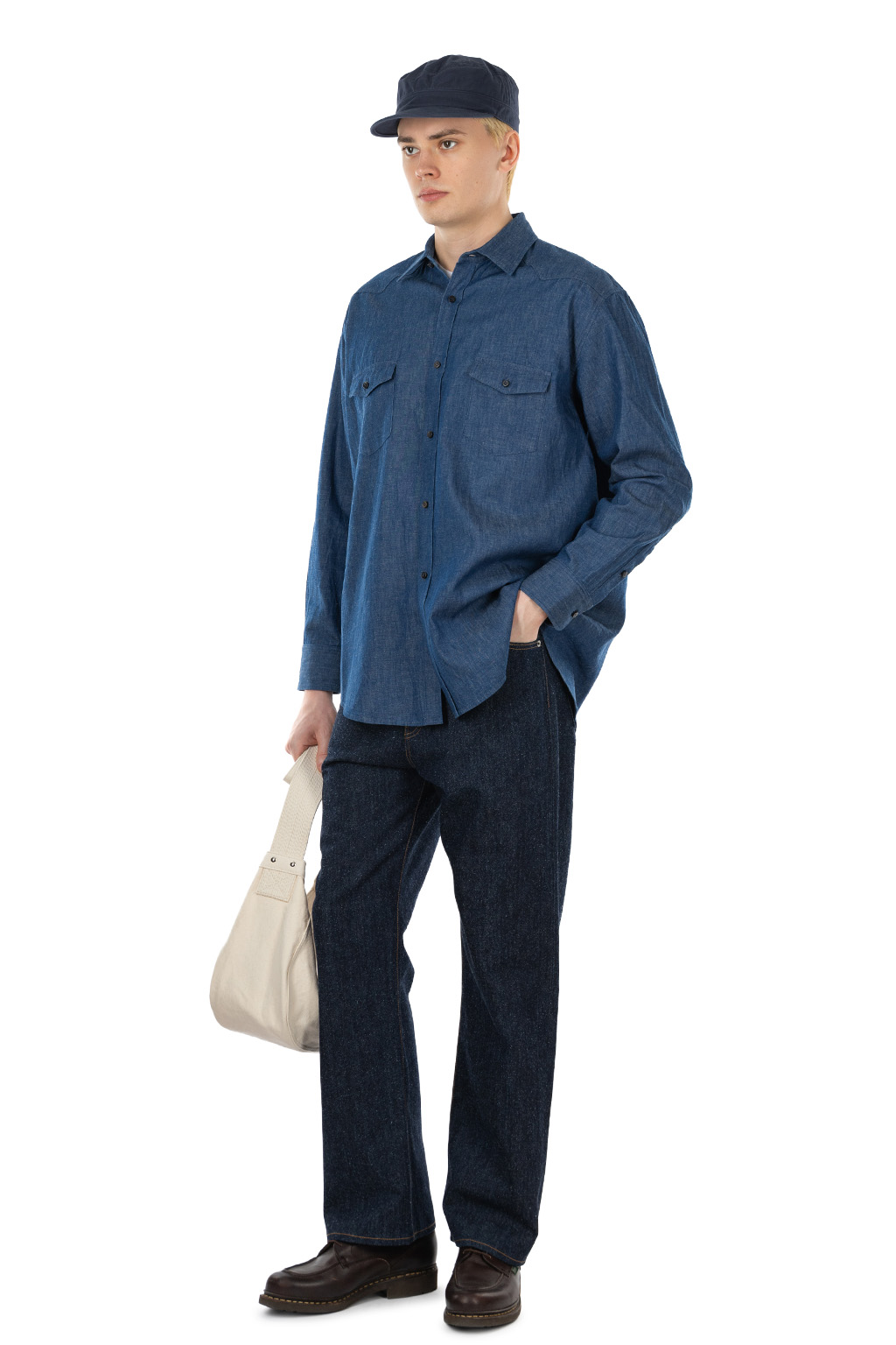 CALE - Cotton Linen Ramie Denim Shirt - Blue