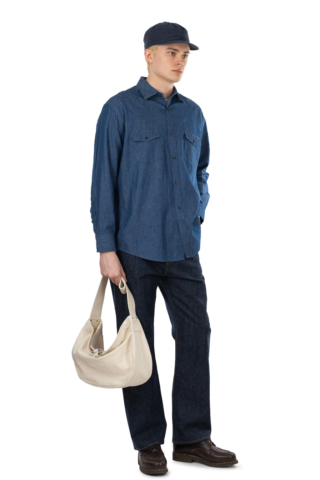 CALE - Cotton Linen Ramie Denim Shirt - Blue
