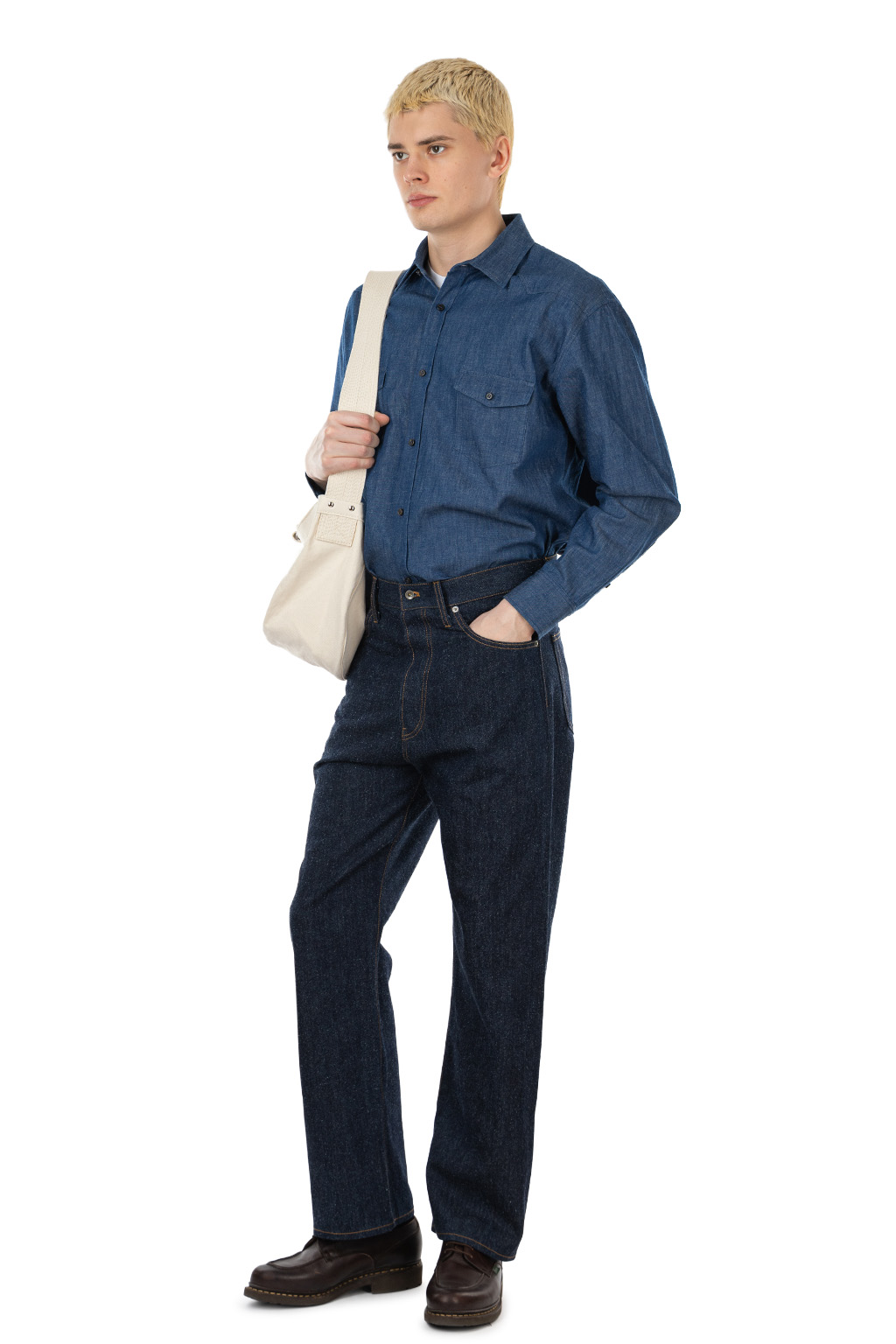 CALE - Cotton Silk Denim Pants - Blue