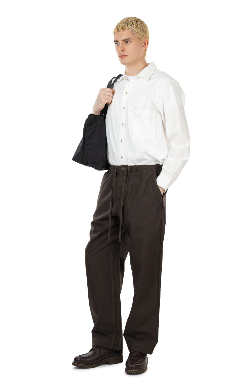 CALE - Khadi Garment-Dyed Cotton Drawstring Pants - Sumi Black