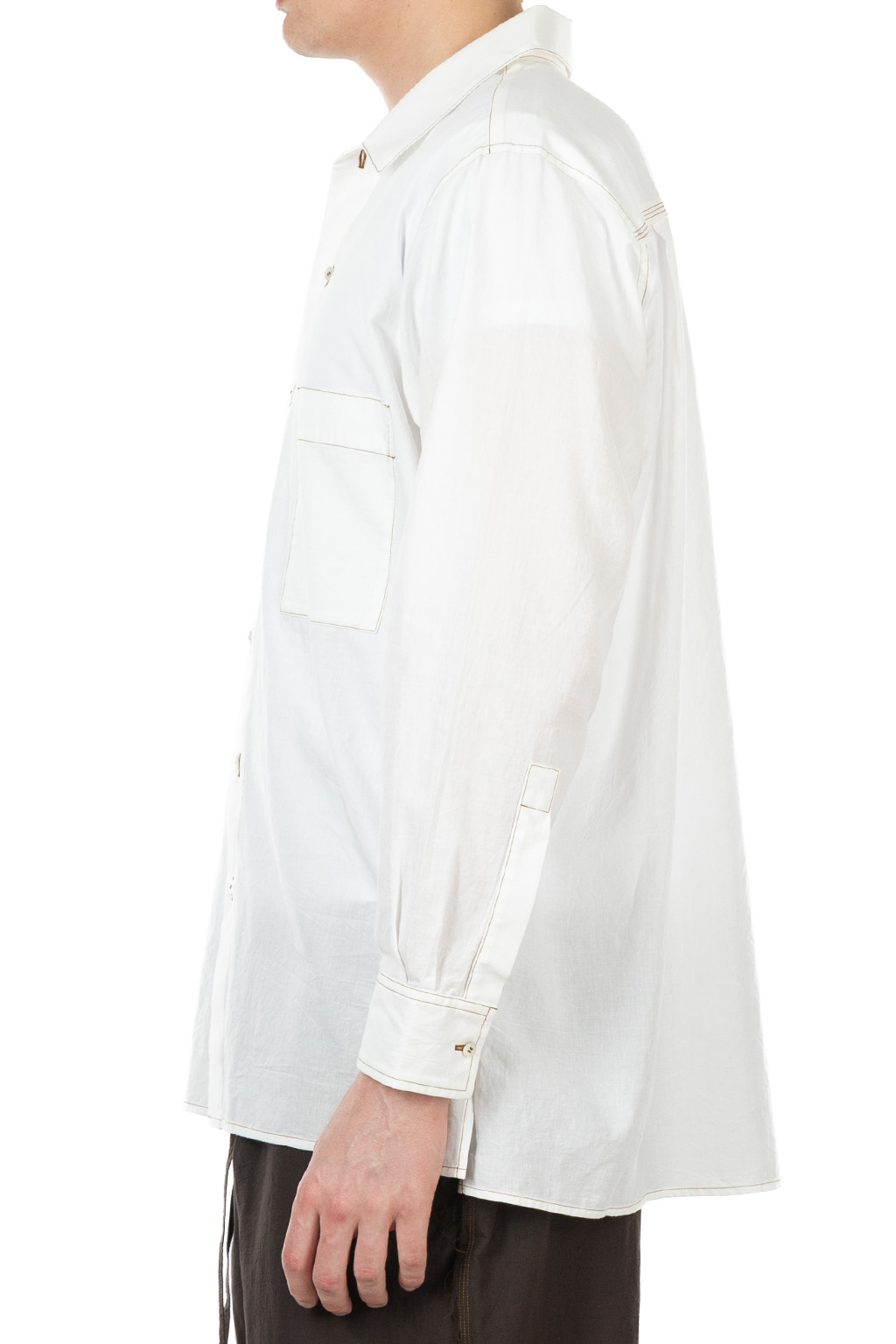 CALE - Khadi Garment-Dyed Cotton Band Collar Shirt - White