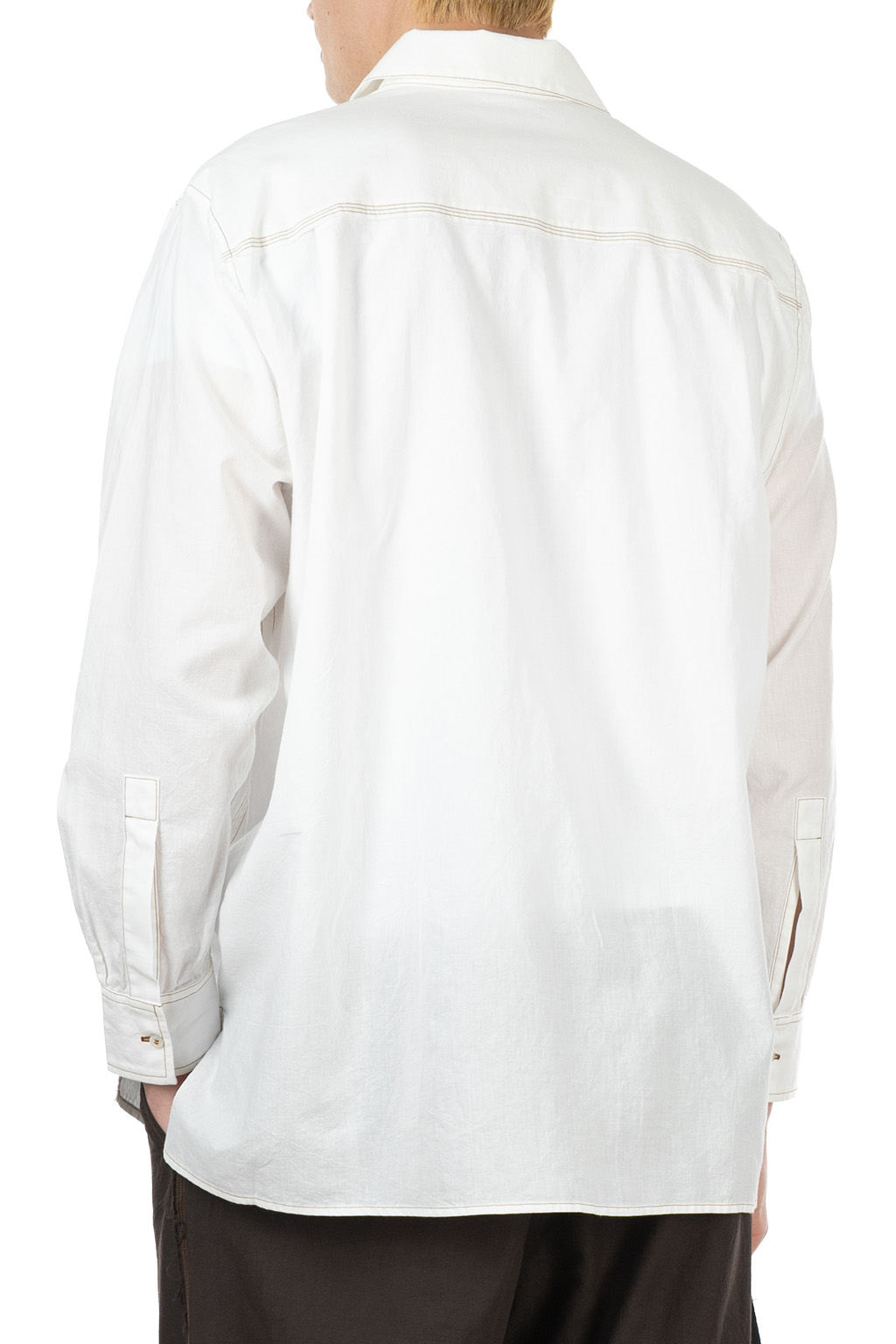 CALE - Khadi Garment-Dyed Cotton Band Collar Shirt - White