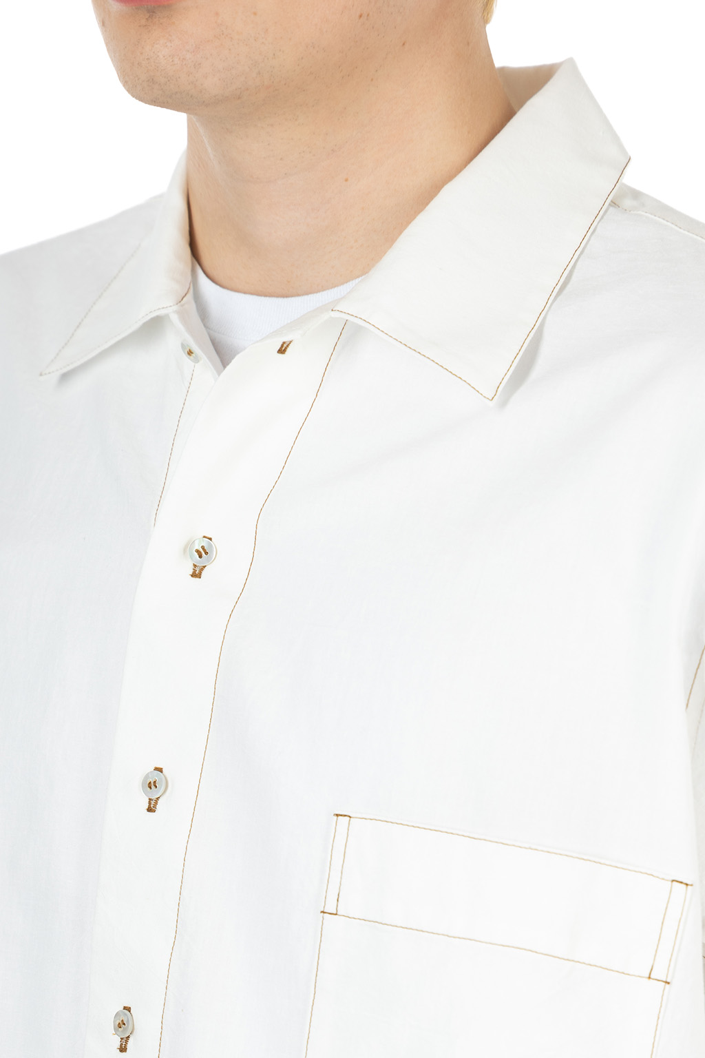 CALE - Khadi Garment-Dyed Cotton Band Collar Shirt - White