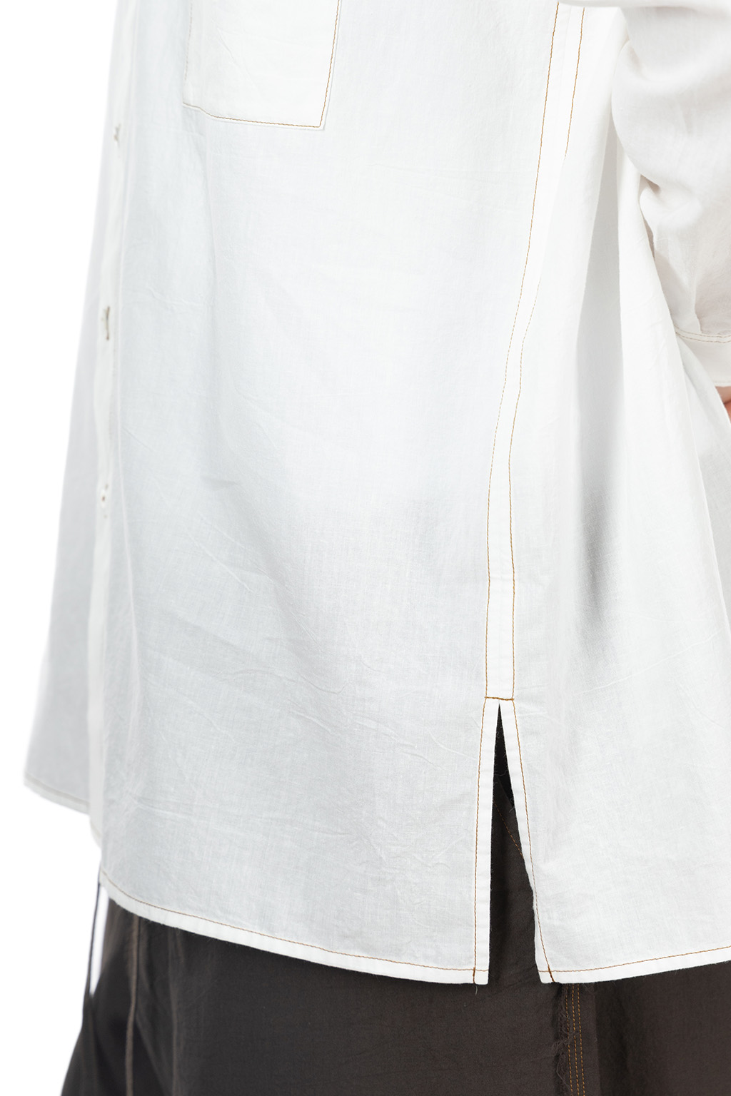 CALE - Khadi Garment-Dyed Cotton Band Collar Shirt - White