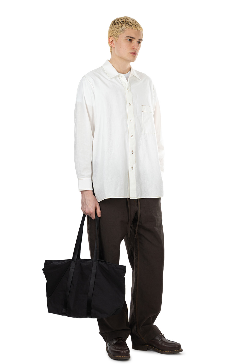 CALE - Khadi Garment-Dyed Cotton Band Collar Shirt - White